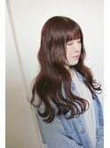 :外はねロングウェーブ　:オレンジブラウン　:暖色カラー