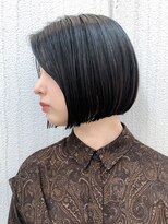 ブルーブラックワンレンボブ_耳かけウェーブパーマ_ba289283