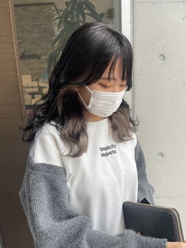 アチーブ ヘア デザイン(achieve hair design) 暗髪グレージュ+ハイトーンベージュインナーカラー カールミディ