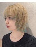 ダブルカラーブリーチハイライト裾カラーハイトーンウルフ