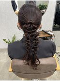 編みおろしツイン/アップヘア/ローポニー/結婚式ヘアセット