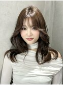 e21韓国ヘアーミディアムレイヤーブリーチなしココアグレージュ