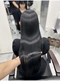 縮毛矯正ロング髪質改善ミディアムレイヤーブルーブラック