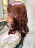 セミロング／10代／20代／30代／ピンクブラウン