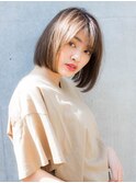 切りっぱなしボブ　ブリーチなし透明感カラー