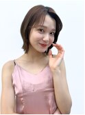 アップバング　顔周りカット　くびれヘア　切りっぱなしボブ