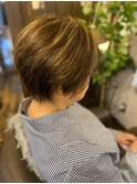 40代50代ショートボブ×ナチュラルブラウン白髪ぼかし