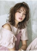 ☆ホワイトグレージュミニウルフデジタルパーマチェリーブラウン