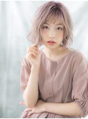 大人かわいい立体感ピンクベージュボブパーマp古河10代20代30代