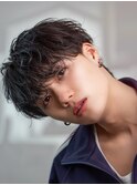 韓国ヘアニュアンスコンマバングセンターパートフェザーパーマ