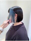 Say.ショートボブブルーカラーインナーカラーデジタルパーマ青山