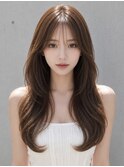 韓国ヘア韓国レイヤー顔周りレイヤーミルクティベージュ