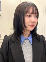 パーク 福岡天神西通り店(parc)&nbsp;シースルーバング　顔周りレイヤーカット　艶感　ダークカラー