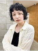 ボブウルフ　パーマ　くせ毛風　ショート