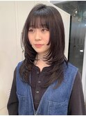 セミロングレイヤー/ダークアッシュ/シャギーカット