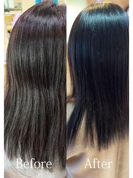 アークスヘアー ナチュラルブルーブラック艶感ストレート美肌透明感ブルーカラー