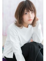 ミック ヘアアンドメイク アップ 駒込店(miq Hair&Make up) 斜めバングくせ毛風カール3Dハイライトエアリーミディc1