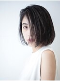 くびれヘアアプリコットオレンジ夏ハイライトカラー丸型卵型ボブ