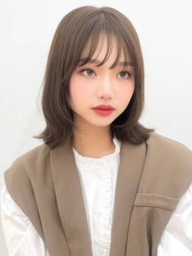 ユーフォリア 渋谷グランデ(Euphoria SHIBUYA GRANDE) 外ハネミディ レイヤー シースルーバング ダークブラウン