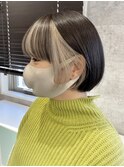 デザインカラー黒髪インナーカラーピンクベージュカラーレイヤー