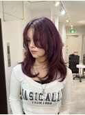 10代20代ブリーチダブルカラーレイヤーカットミディアムレッド