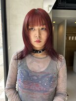 ヘアー アイス ルーチェ(HAIR ICI LUCE) 秋カラー ワインレッド ロングウルフ 顔周りカット ウルフ /山中