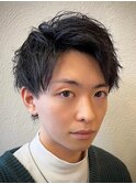 262黒髪アッシュブラック束間韓国ヘアセンターパートウルフ