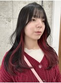 ポニーテールも可愛いインナーカラーチェリーレッド表参道