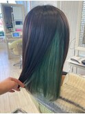 セミロングヘア/インナーカラー/グリーンカラー