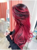 プリンが気にならない☆ビビッドレッドのグラデーションカラー
