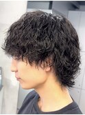 渋谷波巻きパーマメンズカットルーズパーママッシュウルフ緩め
