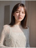 ミディアム、外はね、地毛風ストレートパーマ、前髪ストレート
