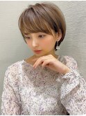 大人かわいい 小顔 ショートボブ ひし形シルエット グレージュKI