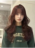【kumu】韓国風ロングレイヤーカット/ブリーチなしカシスレッド