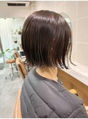 切りっぱなし　丸みボブ　柔らかブラウン　暗髪　長崎