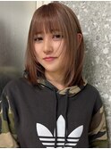 原宿ブリーチなしダブルカラーピンクベージュミディアムボブ20代
