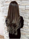 ハイライト/グレージュ/グラデーション/ウェーブ/モテ髪ロング