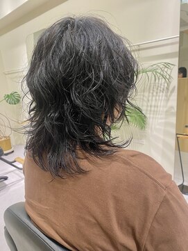 フイ(HUI) くせ毛風ウルフパーマパーマミニウルフアッシュブラック