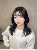黒髪/小顔くびレイヤー/オリーブグレージュ/秋色透明感カラー
