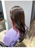 チェリーピンクインナーカラー・ベージュロングウェーブ