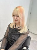 カチューシャカラー　ホワイトブロンド　ブロンドヘア　オレンジ