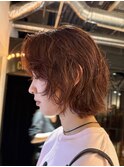 レイヤーボブレイヤー顔まわりカットピンクオレンジブラウン