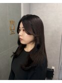 顔まわりカット/ロングレイヤー/チョコレートブラウン/似合わせ