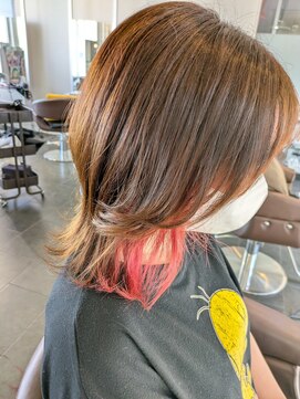 ヘアサロン フラット(Hair salon flat) インナー ペールピンク×オリーブベージュ