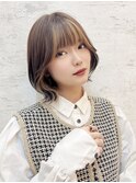 小顔ヘア ヌーディーカラー 韓国ボブ 切りっぱなしボブ