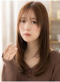 ミルクティーピンクレイヤーカット艶ロング20代30代40代