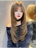 ワイドバングイメチェン美髪外ハネボブ+レイヤーカット韓国/池袋