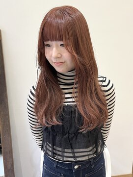 esu西梅田/髪質改善/韓国/ダブルカラー/イルミナカラー/顔周りカット【エス】 コーラルピンク/ブリーチなしカラー