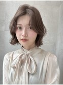 マロンベージュレイヤーボブフレンチバングブリーチなし渋谷