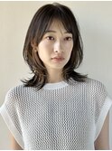 インナーグレージュ×小顔前髪×くびれレイヤー×暗髪ミディl